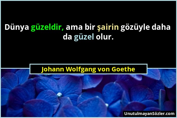 Johann Wolfgang von Goethe - Dünya güzeldir, ama bir şairin gözüyle daha da güzel olur....