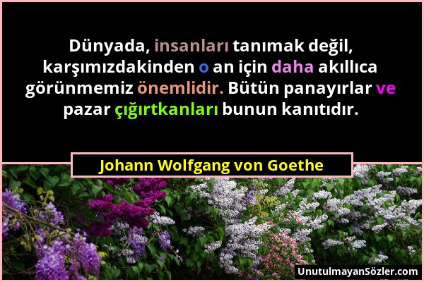 Johann Wolfgang von Goethe - Dünyada, insanları tanımak değil, karşımızdakinden o an için daha akıllıca görünmemiz önemlidir. Bütün panayırlar ve paza...