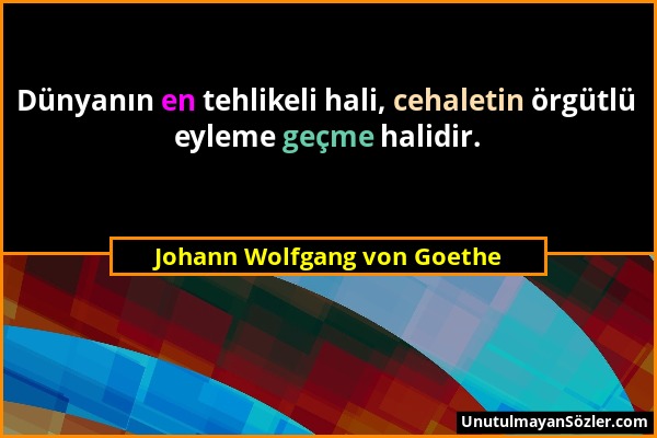 Johann Wolfgang von Goethe - Dünyanın en tehlikeli hali, cehaletin örgütlü eyleme geçme halidir....