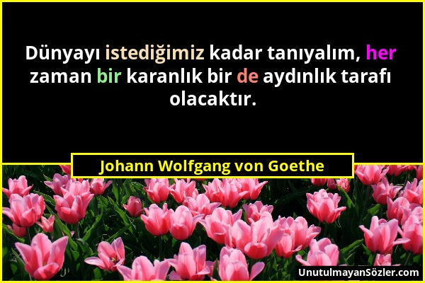 Johann Wolfgang von Goethe - Dünyayı istediğimiz kadar tanıyalım, her zaman bir karanlık bir de aydınlık tarafı olacaktır....