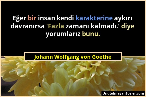 Johann Wolfgang von Goethe - Eğer bir insan kendi karakterine aykırı davranırsa 'Fazla zamanı kalmadı.' diye yorumlarız bunu....