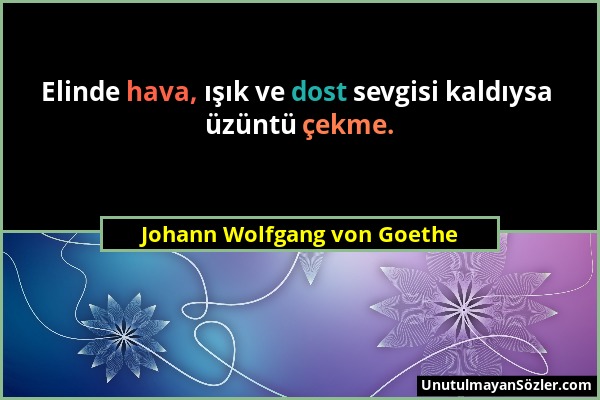 Johann Wolfgang von Goethe - Elinde hava, ışık ve dost sevgisi kaldıysa üzüntü çekme....
