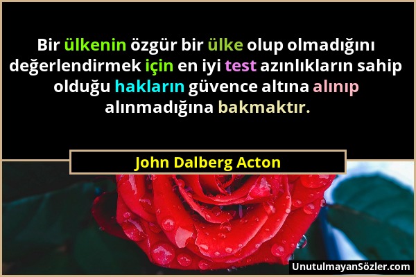 John Dalberg Acton - Bir ülkenin özgür bir ülke olup olmadığını değerlendirmek için en iyi test azınlıkların sahip olduğu hakların güvence altına alın...