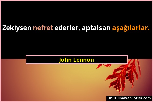 John Lennon - Zekiysen nefret ederler, aptalsan aşağılarlar....