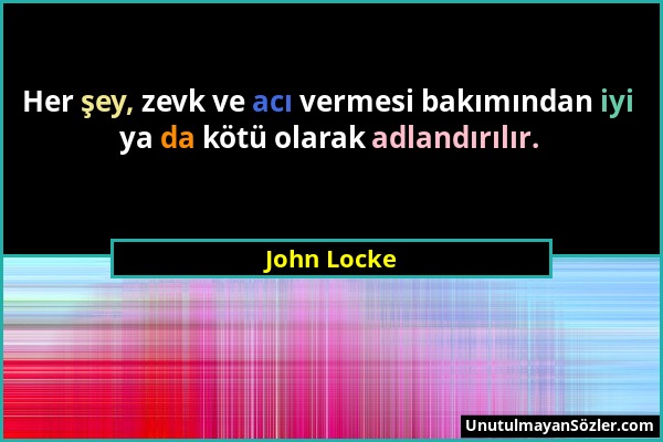 John Locke - Her şey, zevk ve acı vermesi bakımından iyi ya da kötü olarak adlandırılır....