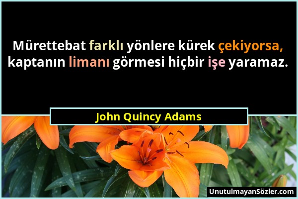 John Quincy Adams - Mürettebat farklı yönlere kürek çekiyorsa, kaptanın limanı görmesi hiçbir işe yaramaz....