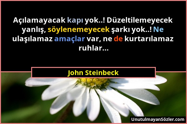 John Steinbeck - Açılamayacak kapı yok..! Düzeltilemeyecek yanlış, söylenemeyecek şarkı yok..! Ne ulaşılamaz amaçlar var, ne de kurtarılamaz ruhlar......