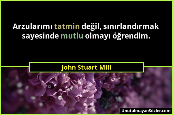 John Stuart Mill - Arzularımı tatmin değil, sınırlandırmak sayesinde mutlu olmayı öğrendim....