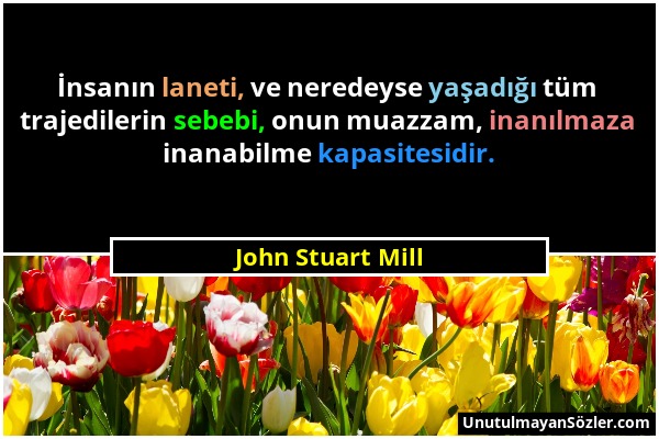 John Stuart Mill - İnsanın laneti, ve neredeyse yaşadığı tüm trajedilerin sebebi, onun muazzam, inanılmaza inanabilme kapasitesidir....