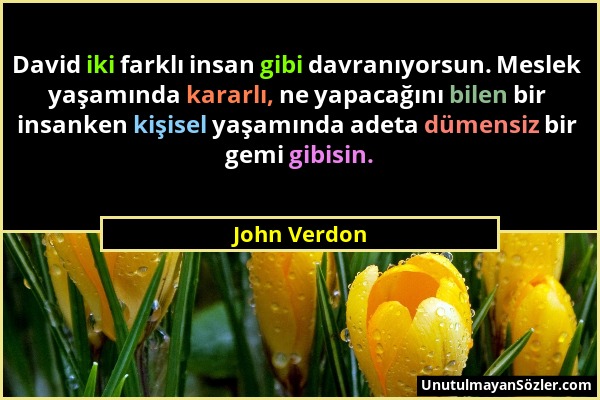 John Verdon - David iki farklı insan gibi davranıyorsun. Meslek yaşamında kararlı, ne yapacağını bilen bir insanken kişisel yaşamında adeta dümensiz b...