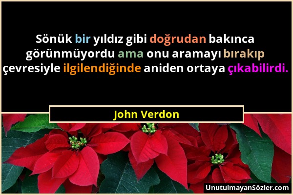 John Verdon - Sönük bir yıldız gibi doğrudan bakınca görünmüyordu ama onu aramayı bırakıp çevresiyle ilgilendiğinde aniden ortaya çıkabilirdi....