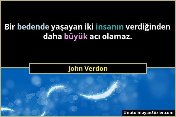 John Verdon - Bir bedende yaşayan iki insanın verdiğinden daha büyük acı olamaz....