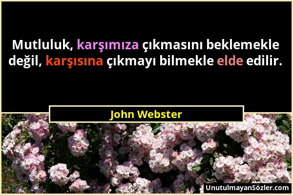 John Webster - Mutluluk, karşımıza çıkmasını beklemekle değil, karşısına çıkmayı bilmekle elde edilir....