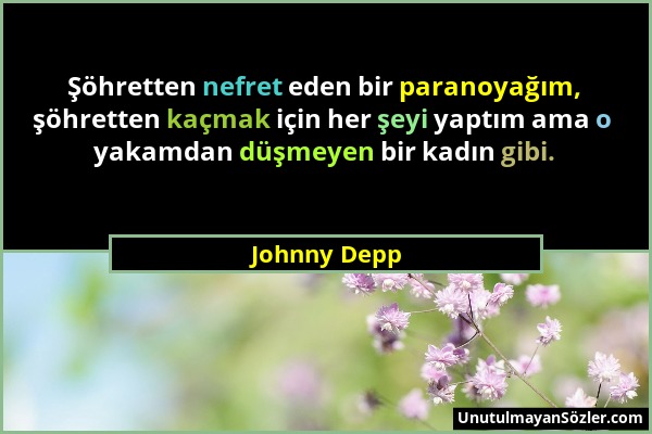 Johnny Depp - Şöhretten nefret eden bir paranoyağım, şöhretten kaçmak için her şeyi yaptım ama o yakamdan düşmeyen bir kadın gibi....