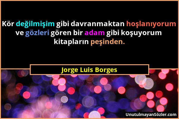 Jorge Luis Borges - Kör değilmişim gibi davranmaktan hoşlanıyorum ve gözleri gören bir adam gibi koşuyorum kitapların peşinden....