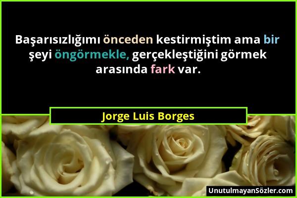 Jorge Luis Borges - Başarısızlığımı önceden kestirmiştim ama bir şeyi öngörmekle, gerçekleştiğini görmek arasında fark var....