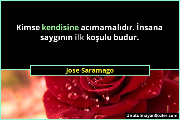 Jose Saramago - Kimse kendisine acımamalıdır. İnsana saygının ilk koşulu budur....