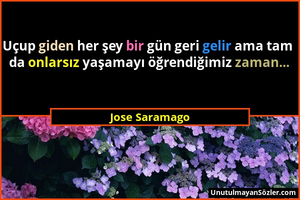 Jose Saramago - Uçup giden her şey bir gün geri gelir ama tam da onlarsız yaşamayı öğrendiğimiz zaman......