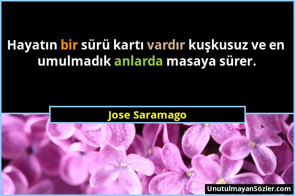 Jose Saramago - Hayatın bir sürü kartı vardır kuşkusuz ve en umulmadık anlarda masaya sürer....