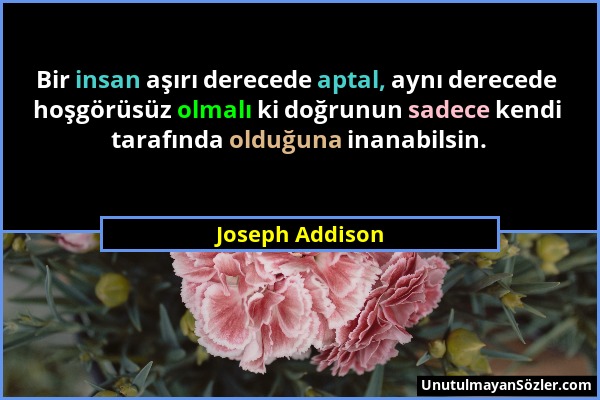 Joseph Addison - Bir insan aşırı derecede aptal, aynı derecede hoşgörüsüz olmalı ki doğrunun sadece kendi tarafında olduğuna inanabilsin....