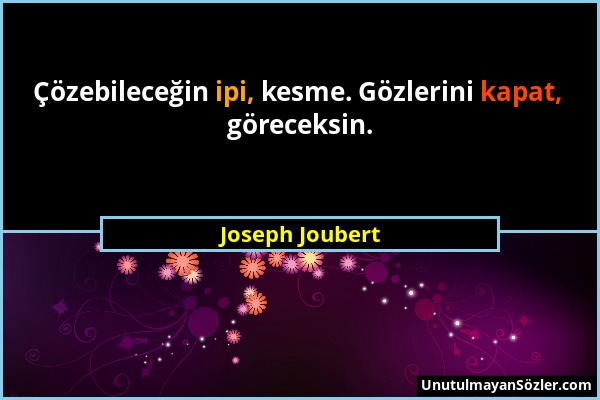 Joseph Joubert - Çözebileceğin ipi, kesme. Gözlerini kapat, göreceksin....