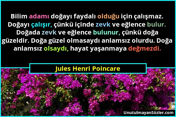 Jules Henri Poincare - Bilim adamı doğayı faydalı olduğu için çalışmaz. Doğayı çalışır, çünkü içinde zevk ve eğlence bulur. Doğada zevk ve eğlence bul...