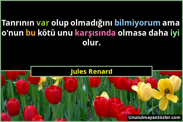 Jules Renard - Tanrının var olup olmadığını bilmiyorum ama o'nun bu kötü unu karşısında olmasa daha iyi olur....