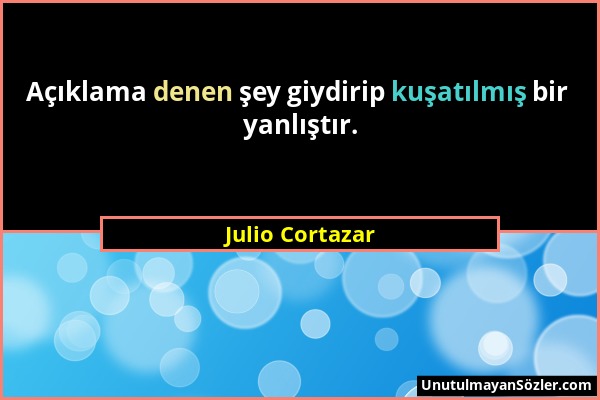 Julio Cortazar - Açıklama denen şey giydirip kuşatılmış bir yanlıştır....