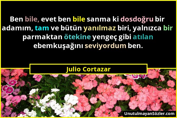 Julio Cortazar - Ben bile, evet ben bile sanma ki dosdoğru bir adamım, tam ve bütün yanılmaz biri, yalnızca bir parmaktan ötekine yengeç gibi atılan e...