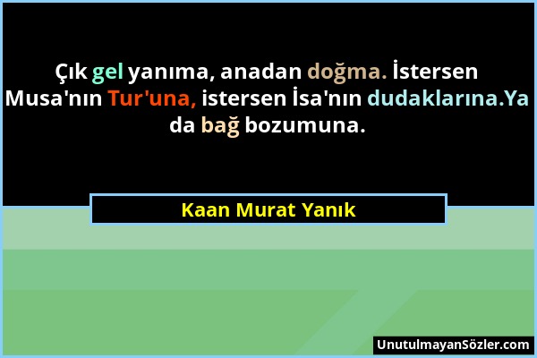 Kaan Murat Yanık - Çık gel yanıma, anadan doğma. İstersen Musa'nın Tur'una, istersen İsa'nın dudaklarına.Ya da bağ bozumuna....