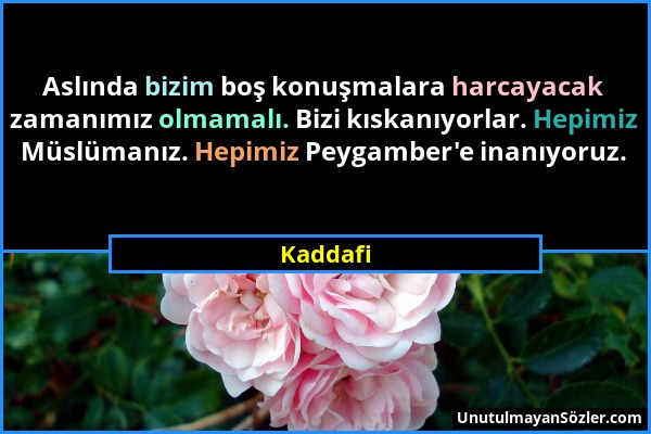 Kaddafi - Aslında bizim boş konuşmalara harcayacak zamanımız olmamalı. Bizi kıskanıyorlar. Hepimiz Müslümanız. Hepimiz Peygamber'e inanıyoruz....