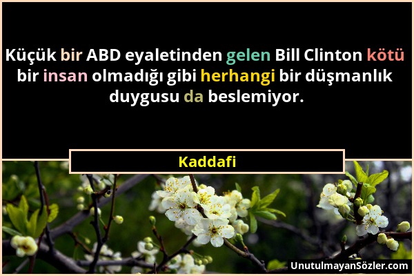 Kaddafi - Küçük bir ABD eyaletinden gelen Bill Clinton kötü bir insan olmadığı gibi herhangi bir düşmanlık duygusu da beslemiyor....