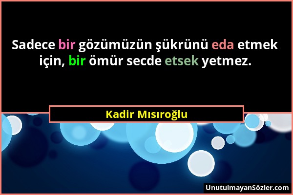 Kadir Mısıroğlu - Sadece bir gözümüzün şükrünü eda etmek için, bir ömür secde etsek yetmez....