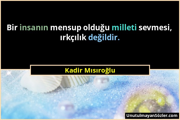 Kadir Mısıroğlu - Bir insanın mensup olduğu milleti sevmesi, ırkçılık değildir....