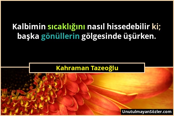 Kahraman Tazeoğlu - Kalbimin sıcaklığını nasıl hissedebilir ki; başka gönüllerin gölgesinde üşürken....
