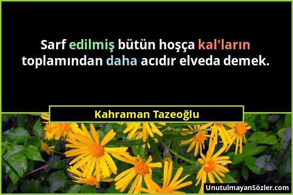 Kahraman Tazeoğlu - Sarf edilmiş bütün hoşça kal'ların toplamından daha acıdır elveda demek....
