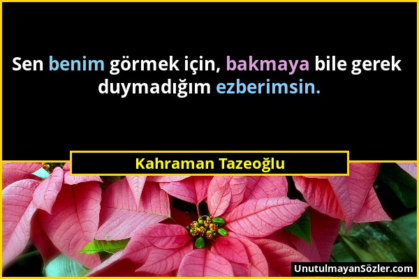 Kahraman Tazeoğlu - Sen benim görmek için, bakmaya bile gerek duymadığım ezberimsin....