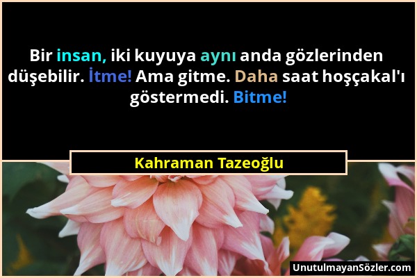 Kahraman Tazeoğlu - Bir insan, iki kuyuya aynı anda gözlerinden düşebilir. İtme! Ama gitme. Daha saat hoşçakal'ı göstermedi. Bitme!...