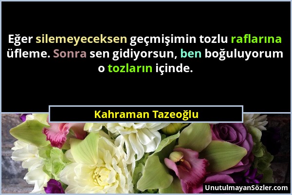 Kahraman Tazeoğlu - Eğer silemeyeceksen geçmişimin tozlu raflarına üfleme. Sonra sen gidiyorsun, ben boğuluyorum o tozların içinde....