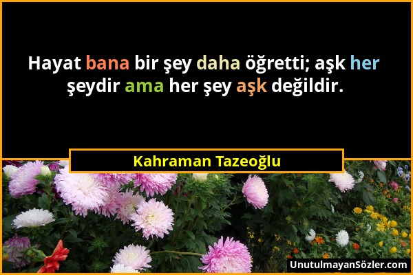 Kahraman Tazeoğlu - Hayat bana bir şey daha öğretti; aşk her şeydir ama her şey aşk değildir....