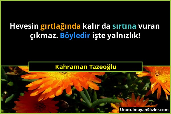 Kahraman Tazeoğlu - Hevesin gırtlağında kalır da sırtına vuran çıkmaz. Böyledir işte yalnızlık!...