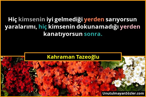 Kahraman Tazeoğlu - Hiç kimsenin iyi gelmediği yerden sarıyorsun yaralarımı, hiç kimsenin dokunamadığı yerden kanatıyorsun sonra....