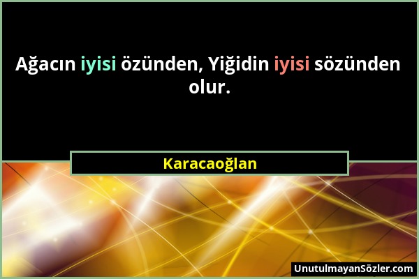 Karacaoğlan - Ağacın iyisi özünden, Yiğidin iyisi sözünden olur....