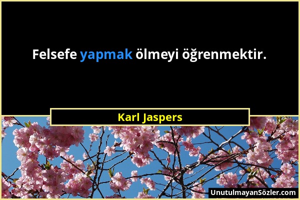 Karl Jaspers - Felsefe yapmak ölmeyi öğrenmektir....