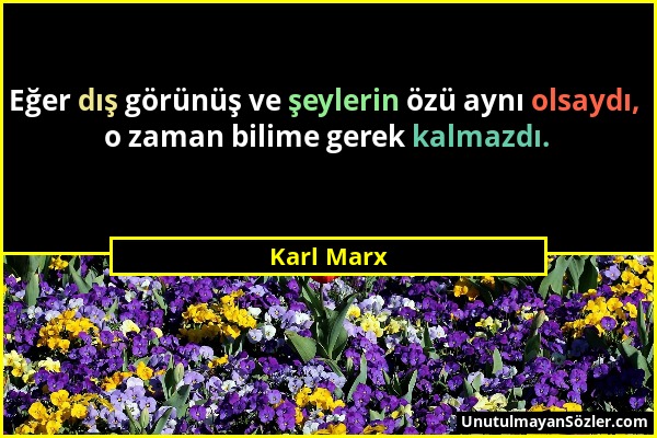 Karl Marx - Eğer dış görünüş ve şeylerin özü aynı olsaydı, o zaman bilime gerek kalmazdı....