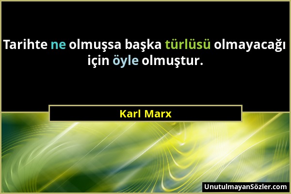Karl Marx - Tarihte ne olmuşsa başka türlüsü olmayacağı için öyle olmuştur....