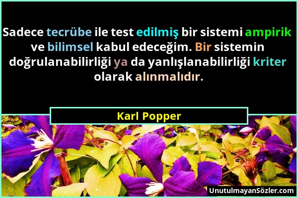 Karl Popper - Sadece tecrübe ile test edilmiş bir sistemi ampirik ve bilimsel kabul edeceğim. Bir sistemin doğrulanabilirliği ya da yanlışlanabilirliğ...