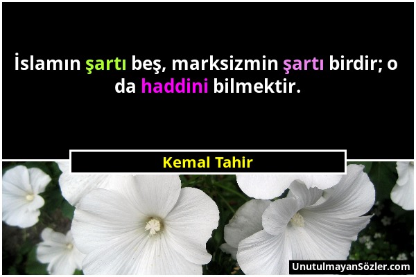 Kemal Tahir - İslamın şartı beş, marksizmin şartı birdir; o da haddini bilmektir....