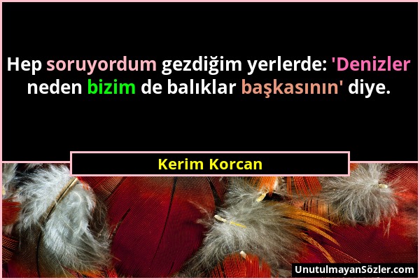 Kerim Korcan - Hep soruyordum gezdiğim yerlerde: 'Denizler neden bizim de balıklar başkasının' diye....