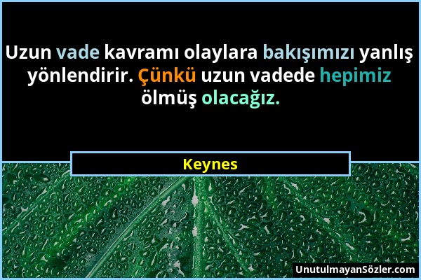 Keynes - Uzun vade kavramı olaylara bakışımızı yanlış yönlendirir. Çünkü uzun vadede hepimiz ölmüş olacağız....